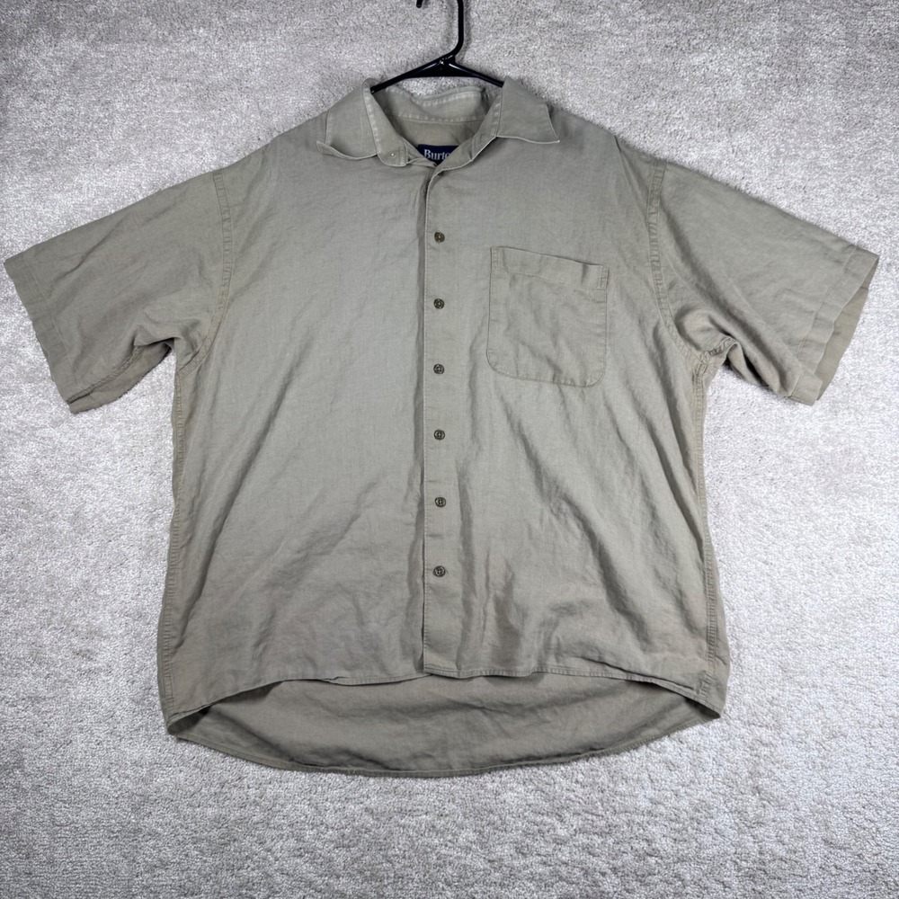 Burton Womens Khaki Tan Cotton Linen Blend Short Sleeve Button Down Shirt Size 5